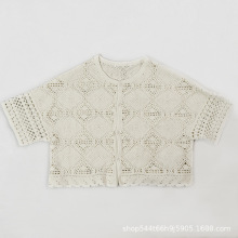 跨境夏季亚马逊新款欧美针织衫女手钩镂空手工编织上衣百搭开衫