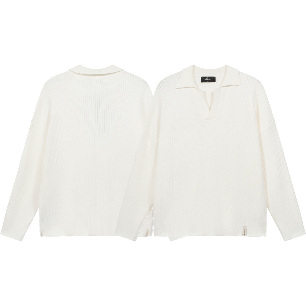 Otoño y invierno representan suéter de solapa minimalista de color sólido suéter de punto casual suelto