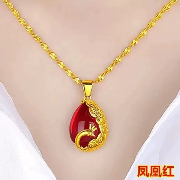 Brass Gold-Plated Water Drop Transfer Bead Pendant with Spiritual Rhinoceros Necklace Fashion Jewelry Women Live Broadcast Popular Wholesale