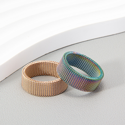 Amazon's new jewelry standard US size titanium steel woven mesh deformation ring 8MM vacuum plating does not fade