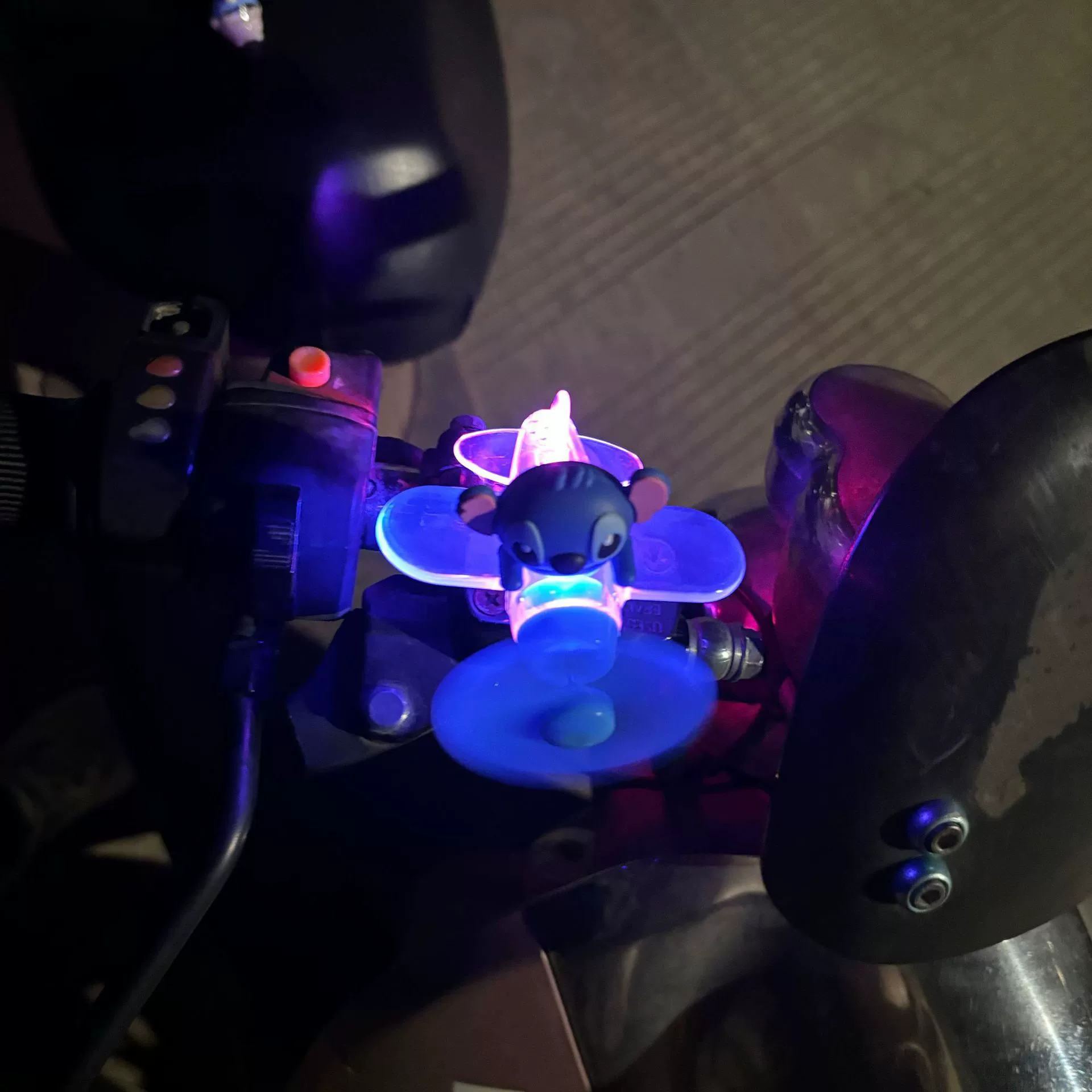 Electric car, glowing airplane, rotating decorations, generating electricity