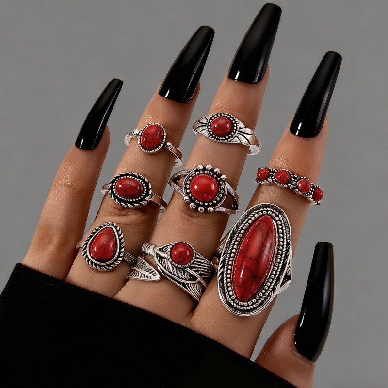 European and American Cross-Border Hot-Selling Hand Jewelry Ethnic Style Turquoise Ring Retro Personalized Multi-Joint Ring Fashion Accessories for Women European and American Cross-Border Hot-Selling Hand Jewelry Ethnic Style Turquoise Ring Retro Personalized Multi-Joint Ring Fashion Accessories for Women