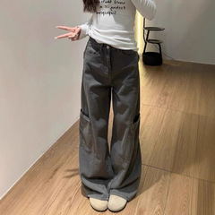 灰色阔腿工装裤子女2025夏季新款宽松梨型身材高腰显瘦直筒牛仔裤