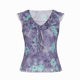 Ins European and American Cross-border Retro Printing Contrast Color Ruffled Stitching Slim-fit Sleeveless Spice Girl Small Vest 2025 New