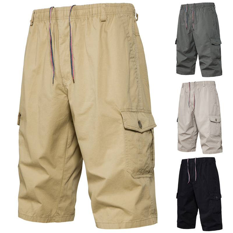 亚马逊夏季五分裤男宽松休闲多口袋中裤工装短裤休闲大码短裤潮流