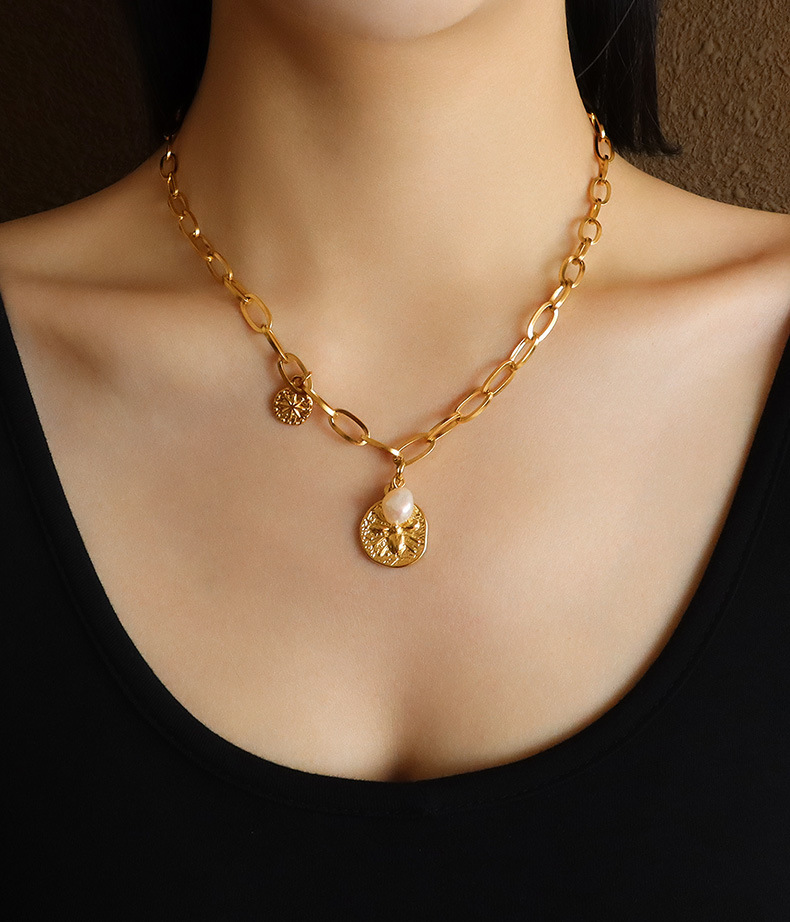 Women'S Gender Fashion Style Waterproof Non Tarnish, Plating Craft PVD Coated Real Gold Plated Geometric Titanium Steel Fashion Waterproof Non Tarnish Necklace