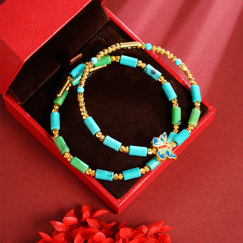 Vietnam oro tubo de perlas de pulsera ajustable empujando y tirando goteo de aceite ardiente mariposa azul durante mucho tiempo no se desvanece el estilo nacional femenino de alta calidad