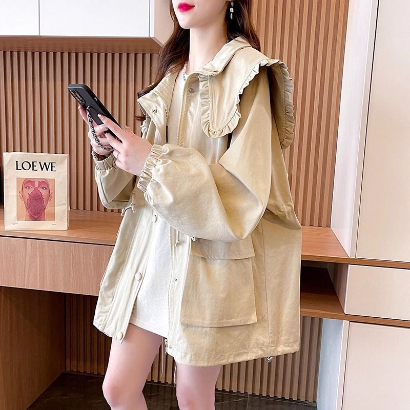 Mid-Length Navy Collar Cardigan Sweatshirt, New Autumn Style, Loose and Lazy Style, High-End Zipper Windbreaker Top Jacket