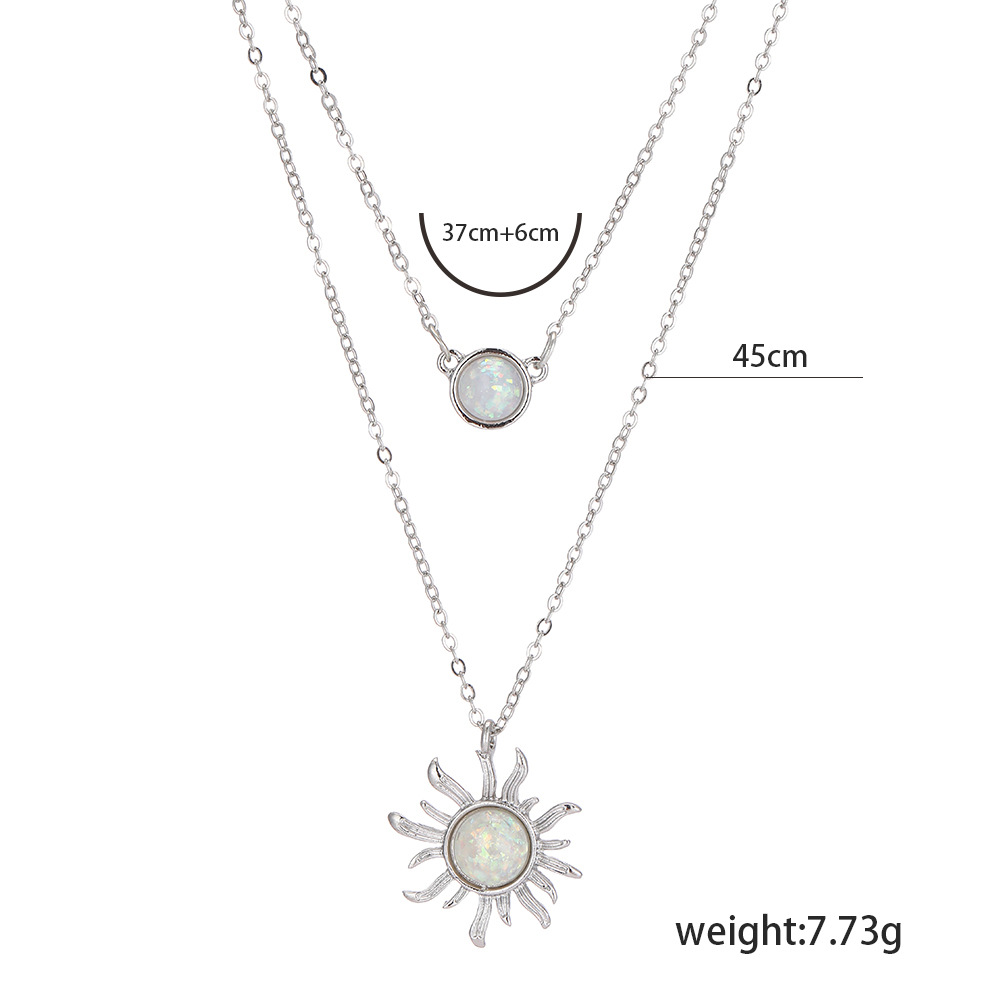 new retro sun multi-layer inlaid opal necklace wholesale nihaojewelry