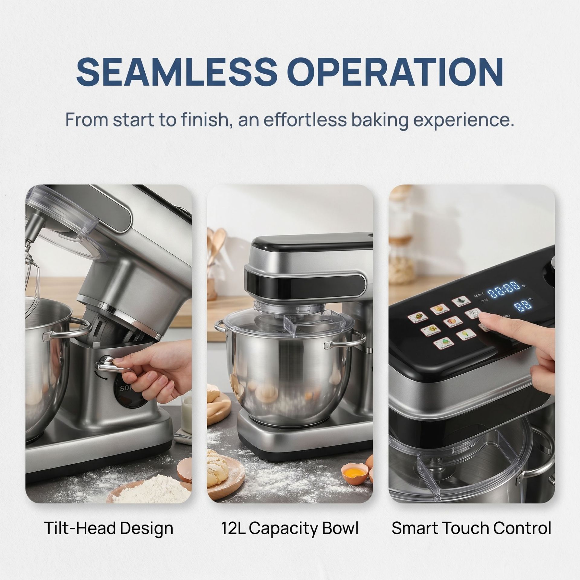 Cross-border EU Standard Household Chef Machine 2200W Electric Dough Mixer Cream Mixer 12L Egg Beater Food Processor