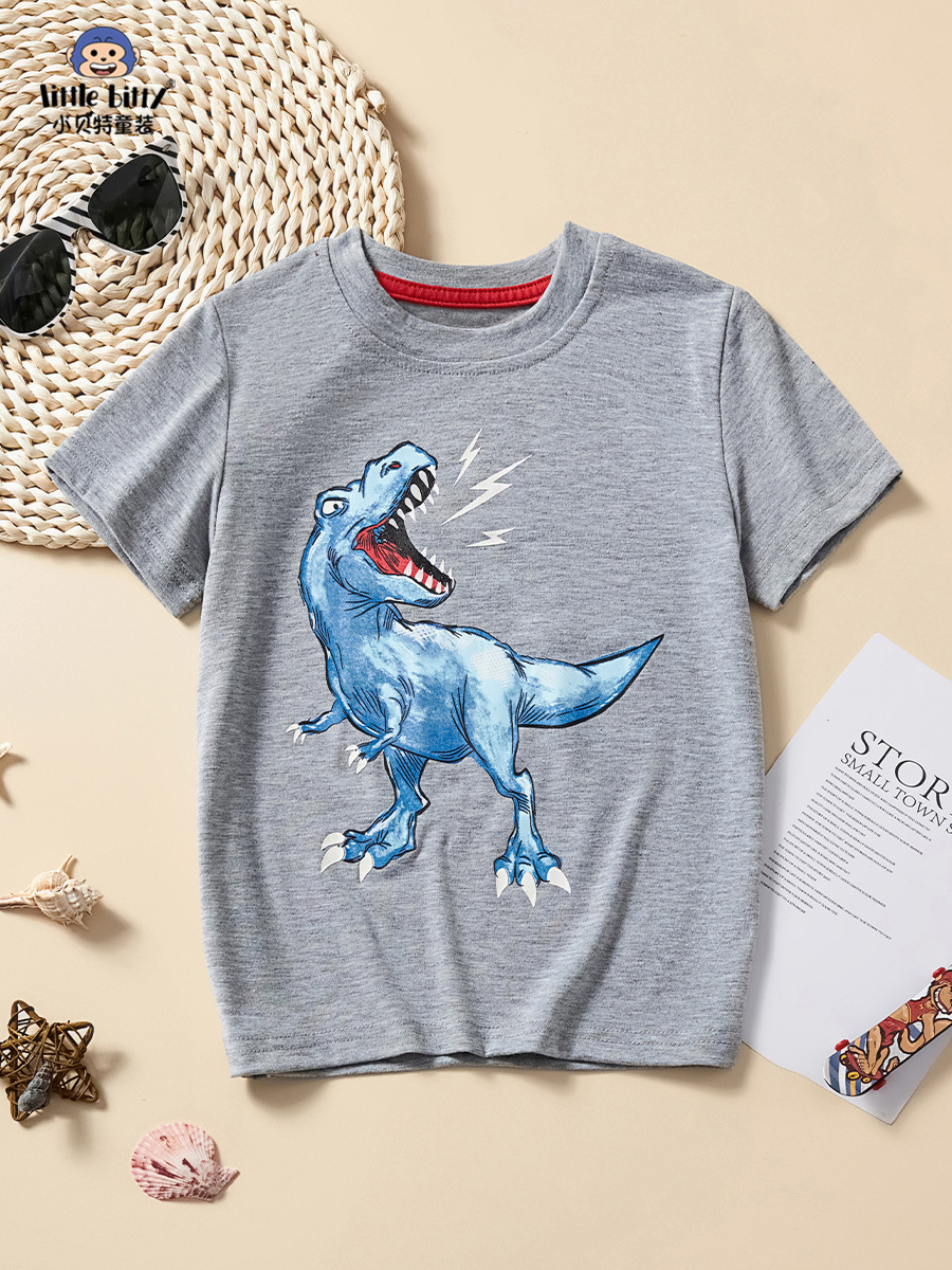 European and American Children's Clothing Boys' Tops 2025 Summer New Boys' Printed Gray Short-Sleeved Cartoon T-Shirts Factory Wholesale