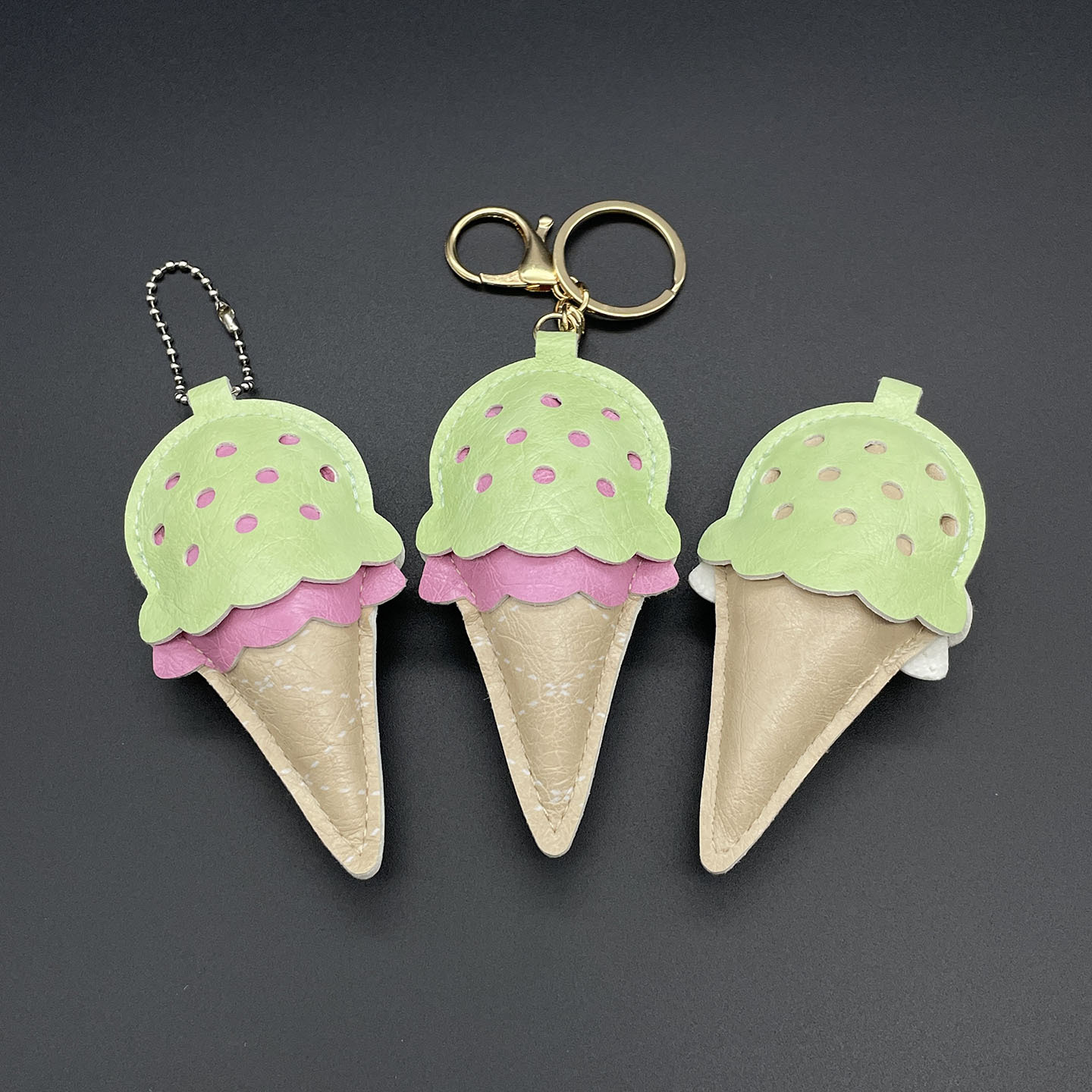 Hermoso helado bolso de cuero colgante llavero helado barril adornos adornos colgantes de llaves de automóvil estuche de teléfono image 4