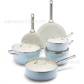 亚马逊铝制不粘锅十件套礼品套装煎锅汤锅奶锅炒锅厂家直供