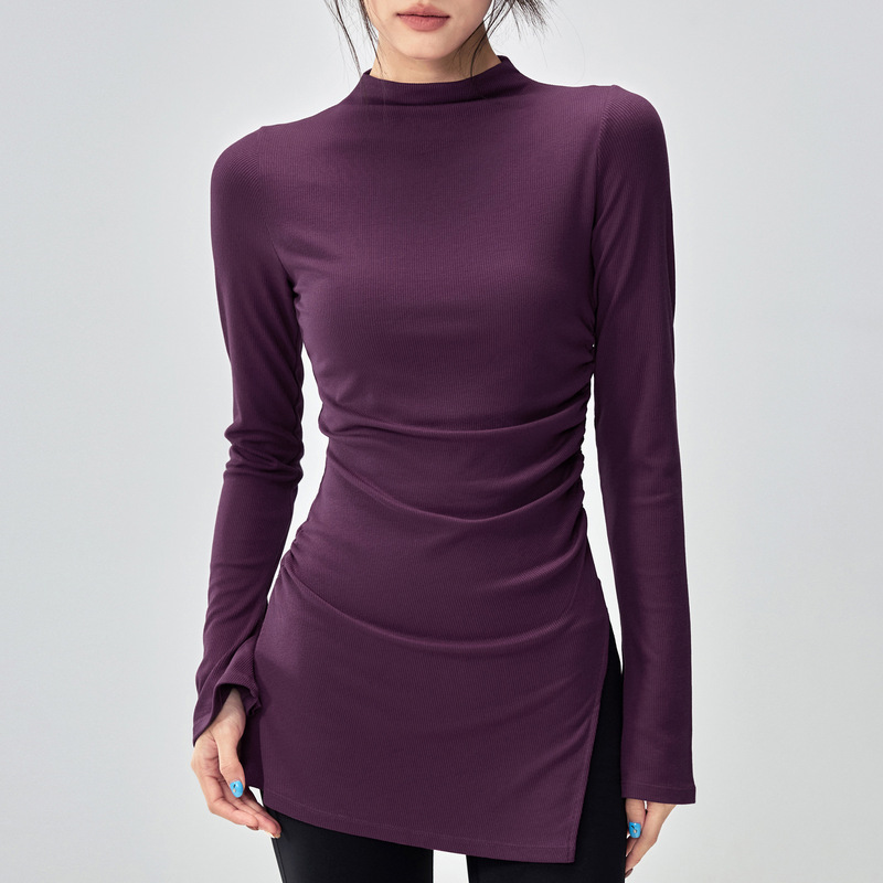 Cross-Border Blouse Pilates Training Top New Half Turtleneck Hip-Covering Yoga Wear Tight Sports Trumpet Long Sleeves Cross-Border Blouse Pilates Training Top New Half Turtleneck Hip-Covering Yoga Wear Tight Sports Trumpet Long Sleeves