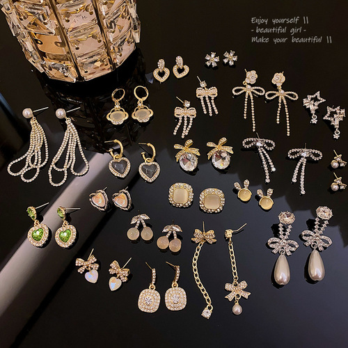 S925 Silver Needle Light Luxury Niche Pearl Earrings Women's Super Flash Diamond Cat's Eye Flower Earrings Internet Celebrity Earrings Wholesale