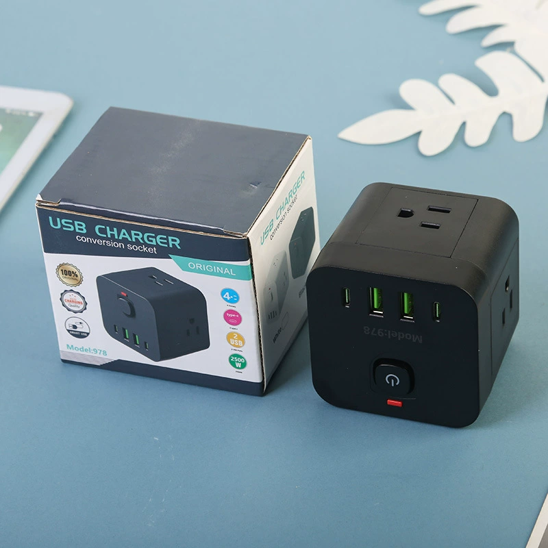 Кубик Рубика Американская вилка платформа Американский стандарт 2 USB + 2 Type-C нейтральная упаковка в коробке Черный и Белый двухцветный свет