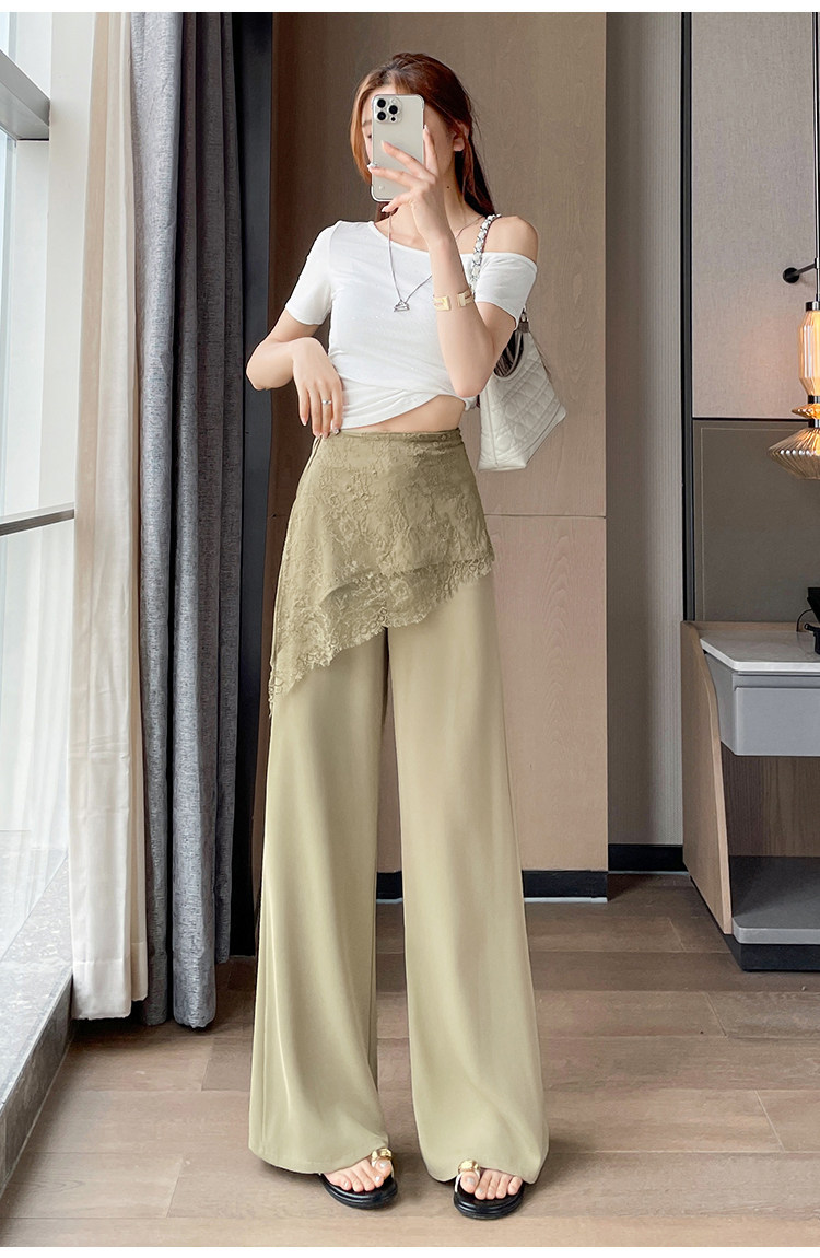 Quần culottes nữ ống rộng cạp cao ren eo phong cách Hàn Quốc — màu đen chi tiết 39