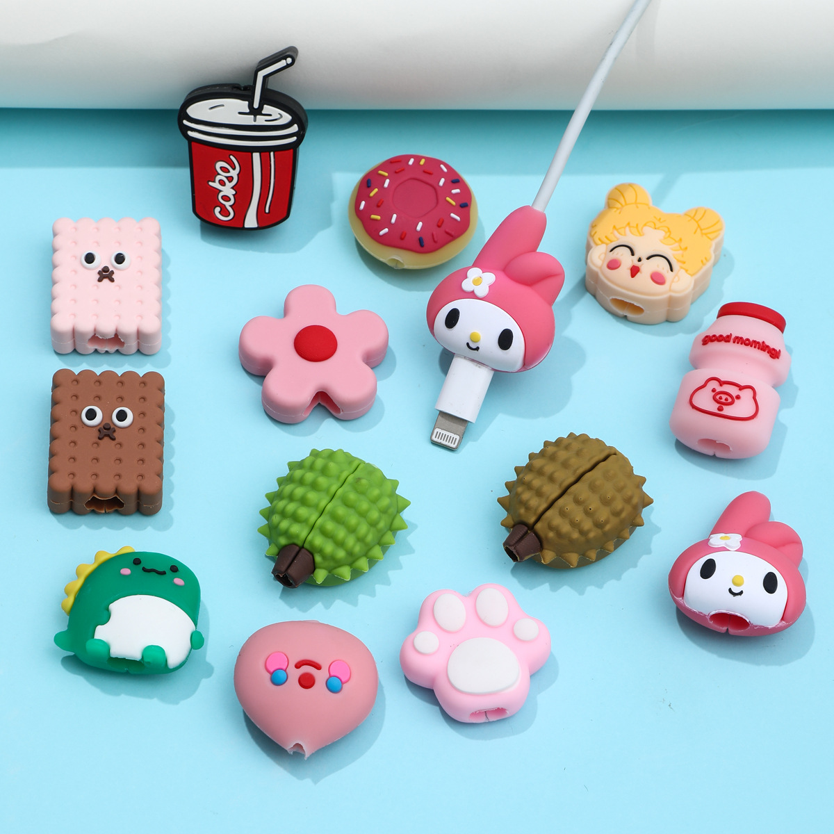 定制卡通水果一口咬数据线充电线防折断保护套超萌滴胶保护头批发