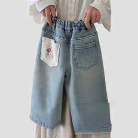 女童加绒加厚牛仔裤2026冬款中小童洋气宽松长裤宝宝一条过冬裤子