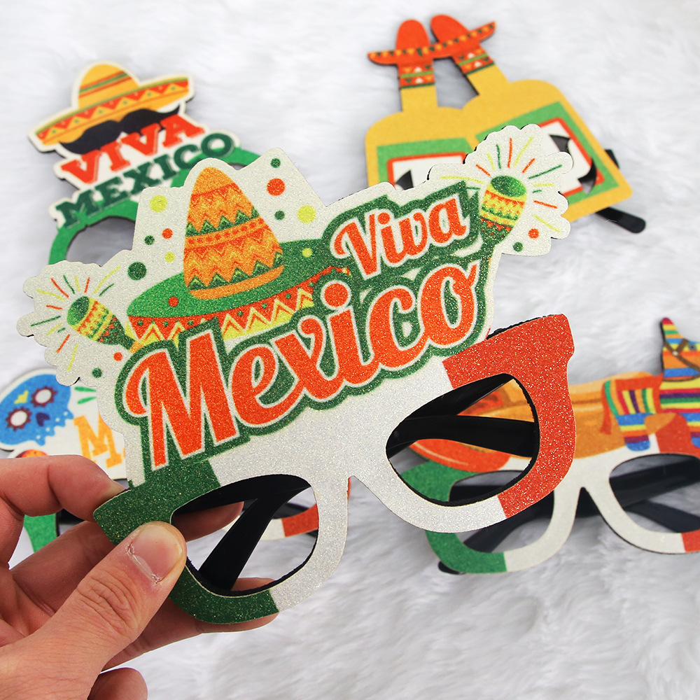Nuevas gafas temáticas del Día Nacional de México Decoración de la fiesta del Día de la Independencia Bandera de México Marco de gafas de cactus