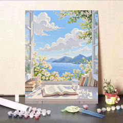 新款简约风格海边数字油画diy手工填色治愈解压高颜值客厅装饰画