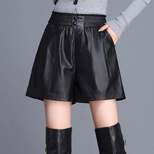 海宁真皮皮裤女短裤松紧高腰大码外穿2025春秋新款绵羊皮阔腿靴裤