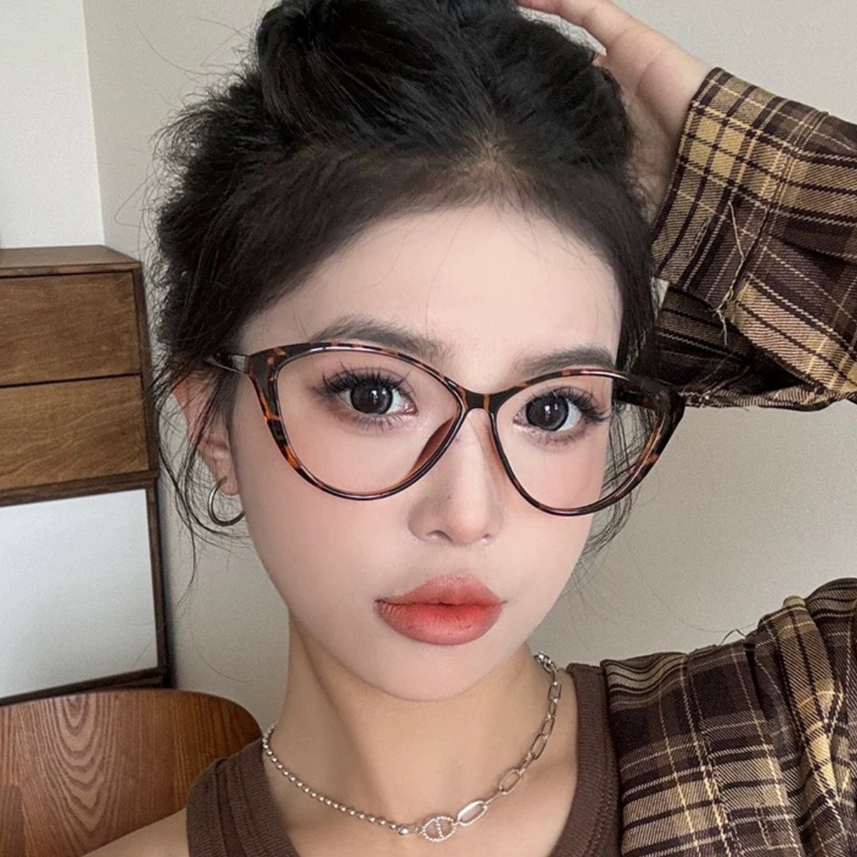 레트로 캣아이 뿔테 안경 블루라이트 차단 초경량 PC 근시 도수 안경테