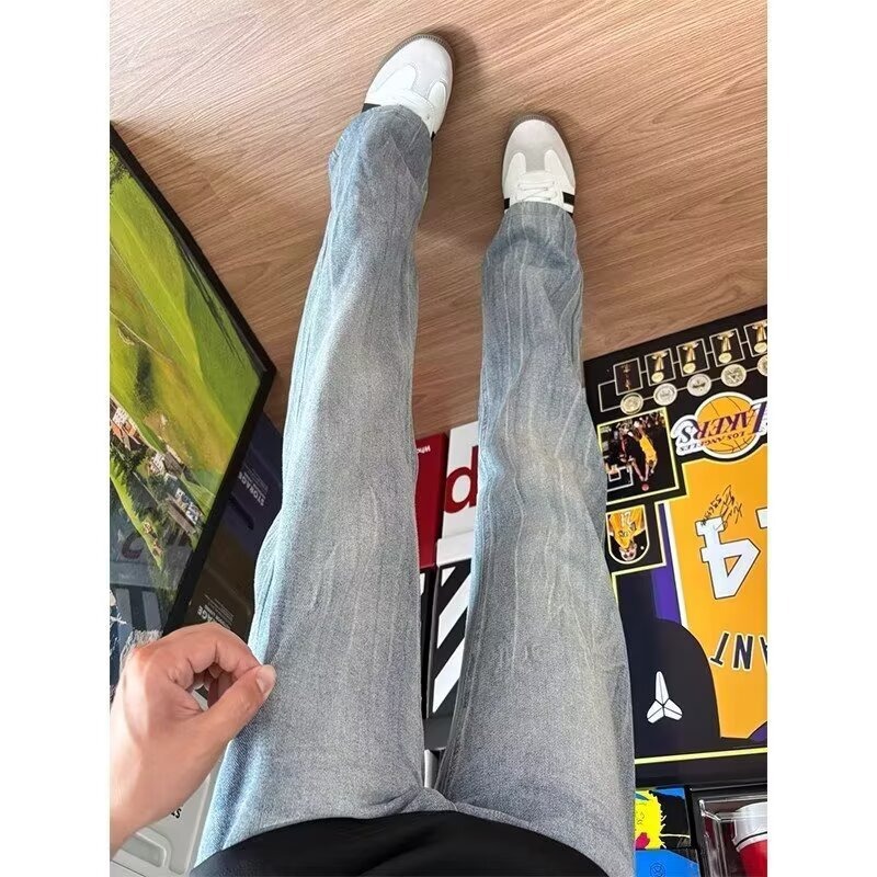 Pantalones Mezclilla Anchos Rectos Unisex de Mezclilla, Efecto Lavado para Uso Diario