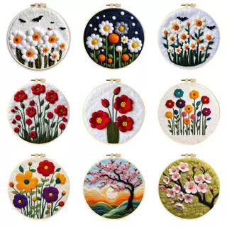SHEIN 热卖diy毛毡画绘画带刺绣框架针毡用品家居装饰品雏菊花
