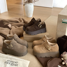 MARCO&JOYCE厚底增高勃肯鞋女冬季新款加绒松糕一脚蹬乐福鞋单鞋