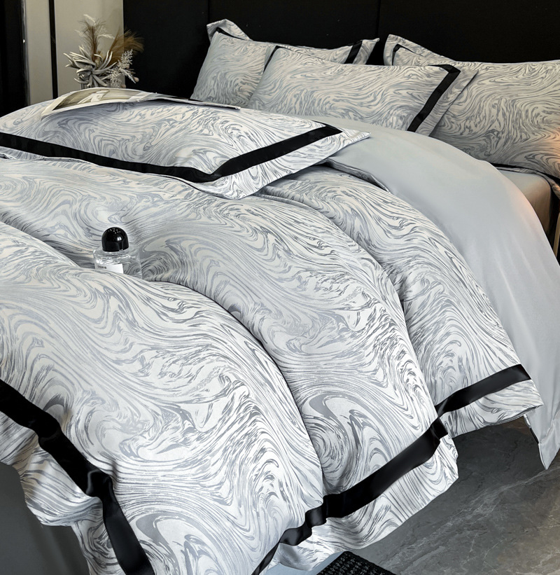 Juego de cuatro piezas de seda lavada, funda de edredón de seda de hielo, sábana de dormitorio principal de lujo ligero de verano