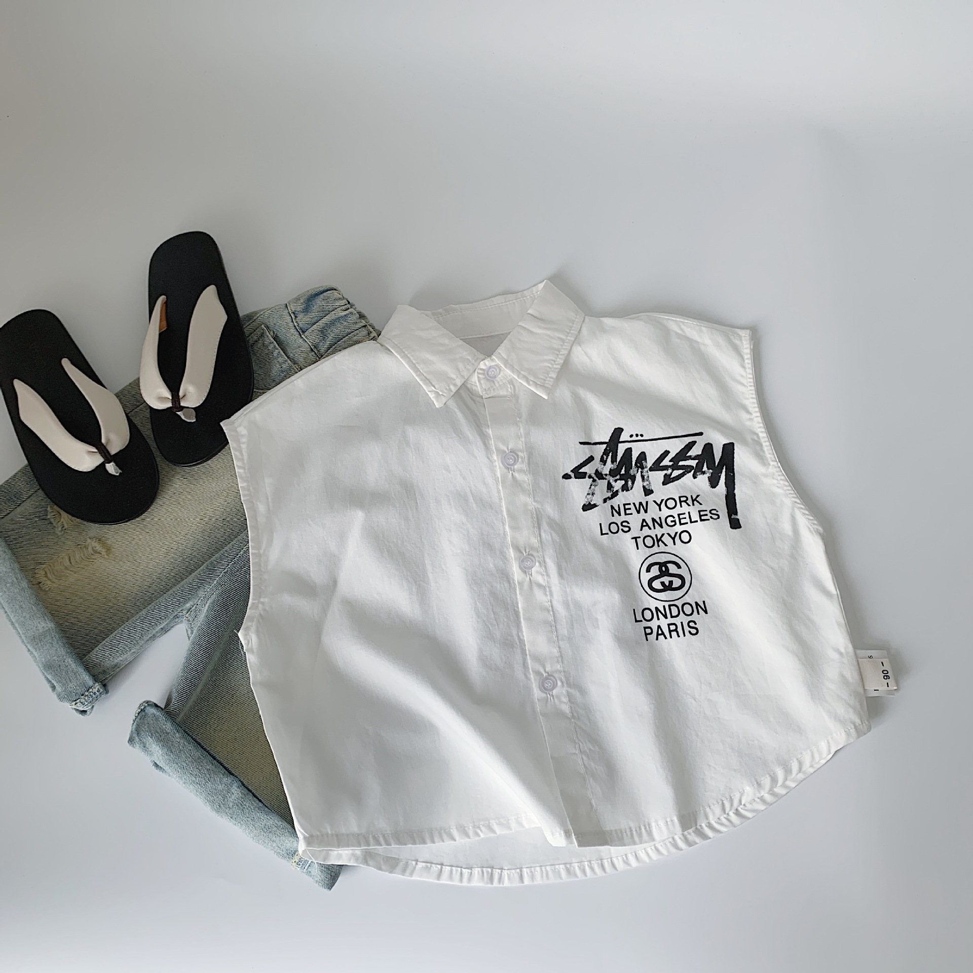 [Precio especial diario 21.99 RMB] Camisas infantiles Maibao 2025 verano camisas de aire extranjero para bebés sin mangas para hombres y mujeres