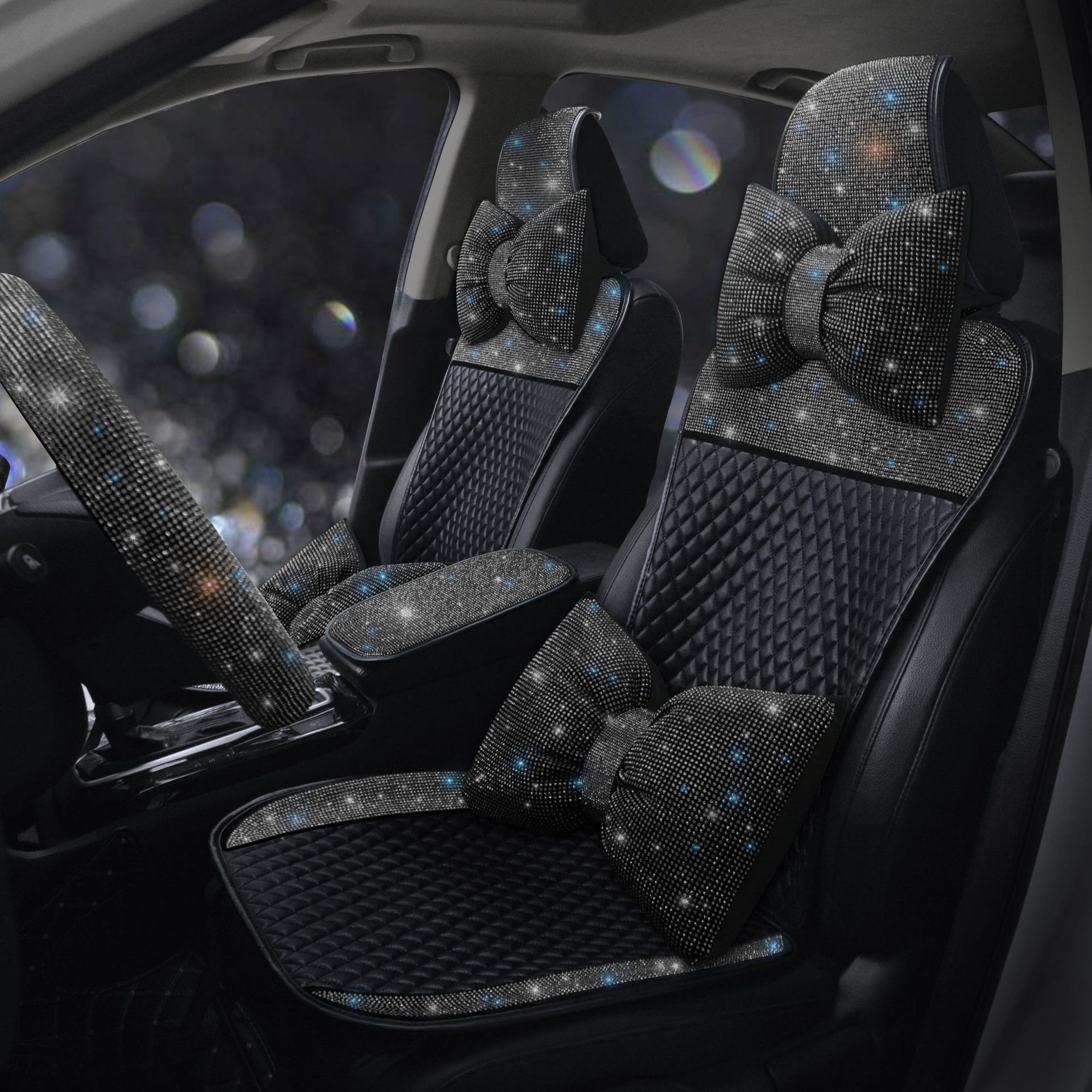 Universal Car Seat Cushion Leather Diamond-Encrusted Car Seat Cover Dropshipping Universal Model for All Seasons Cross-Border E-Commerce