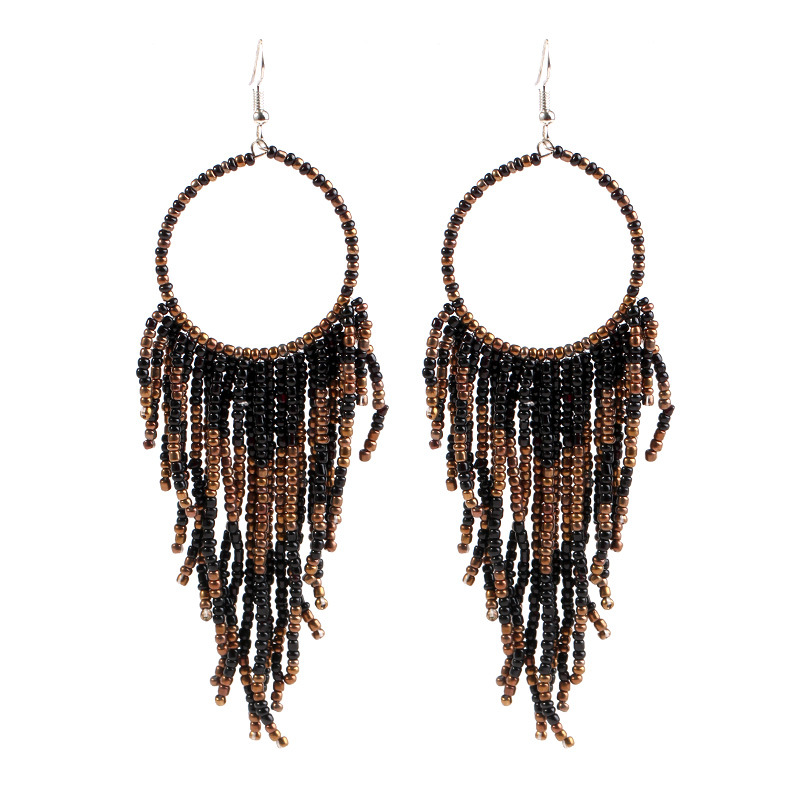 1 Pair Fashion Color Block Alloy Beaded Tassel Women's Earrings display picture 6