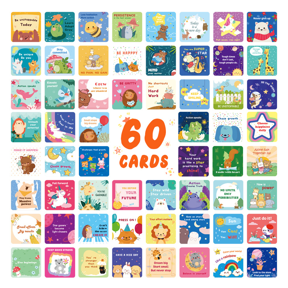 跨境励志卡片60张正能量鼓励卡片可手写卡通可爱儿童午餐盒便条