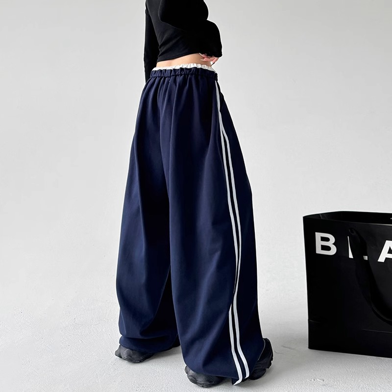 Dancing Trendy Sports Pants Women's 2024 Spring and Autumn New High Waist Loose Casual Straight Tooling Wide Leg Long Pants