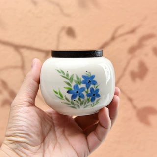中式茶叶罐密封罐陶瓷木盖创意小号随身便携家用储物罐药粉罐批发