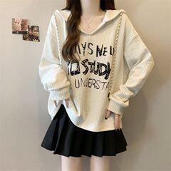 大码胖mm连帽长袖T恤女装春秋冬新款独特别致设计感显瘦外穿上衣