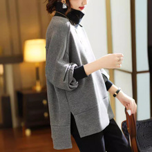 欧洲站休闲简约拼接设计感空气层撞色显瘦高领卫衣潮2023春秋新款