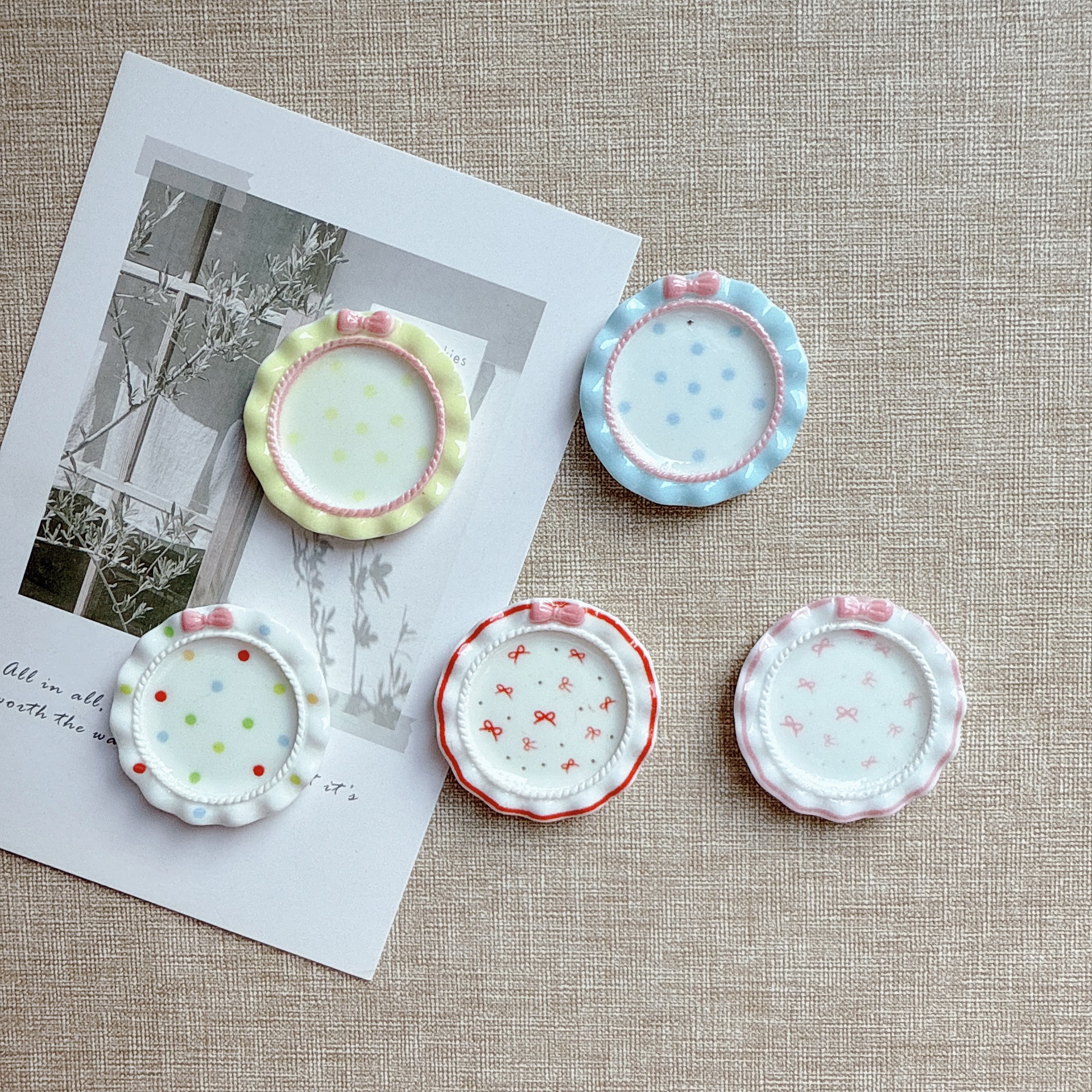 卡通可爱花边波点盘子 食玩手工diy自制奶油胶树脂小配件饰品材料