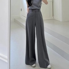 韩国chic小众复古百搭高腰显瘦双口袋设计垂感阔腿拖地裤休闲裤女