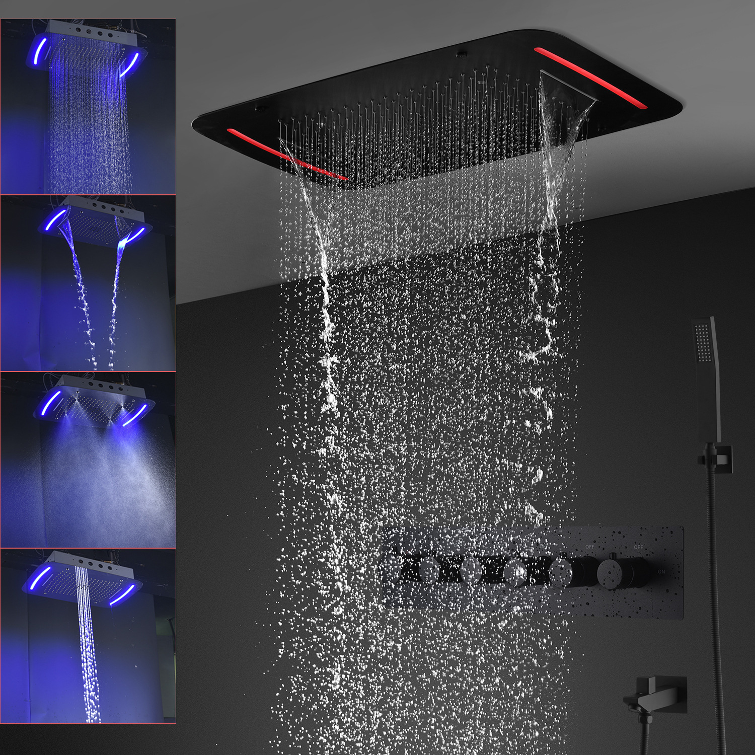 304不锈钢超大顶喷多功能按摩花洒恒温龙头卫浴套装