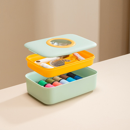 Magnifying glass sewing box set household portable sewing kit hand sewing needle tool box student dormitory sewing needle