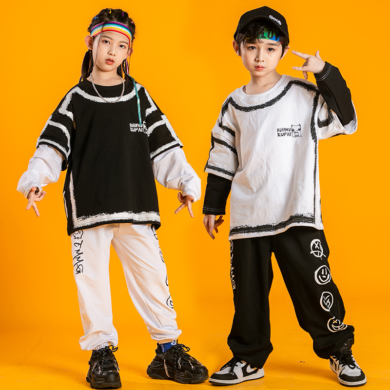 Ventas mensuales [500 +] nueva ropa de rendimiento para niños Estilo occidental niños medianos y grandes Niños de manga larga de dos piezas de moda suelta