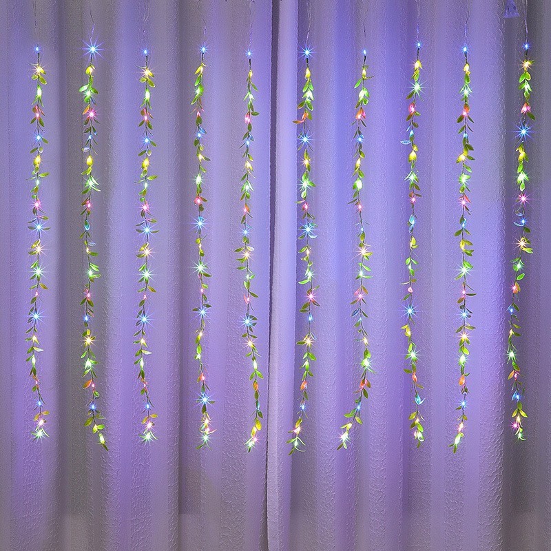 Lámpara decorativa de plantas verdes Lámpara de cortina de hoja de sauce LED Lámpara de estrella Lámpara intermitente Lámpara de color Cadena de luz solar de ambiente de habitación de patio