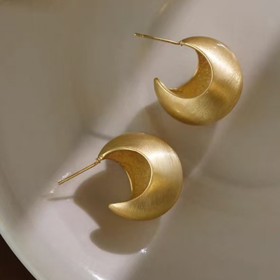 Golden matte demi-season retro small design earrings