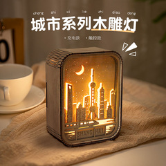 Creative gifts home decoration desktop ornaments travel commemorative gifts bedroom bedside atmosphere night light wood carving lamp