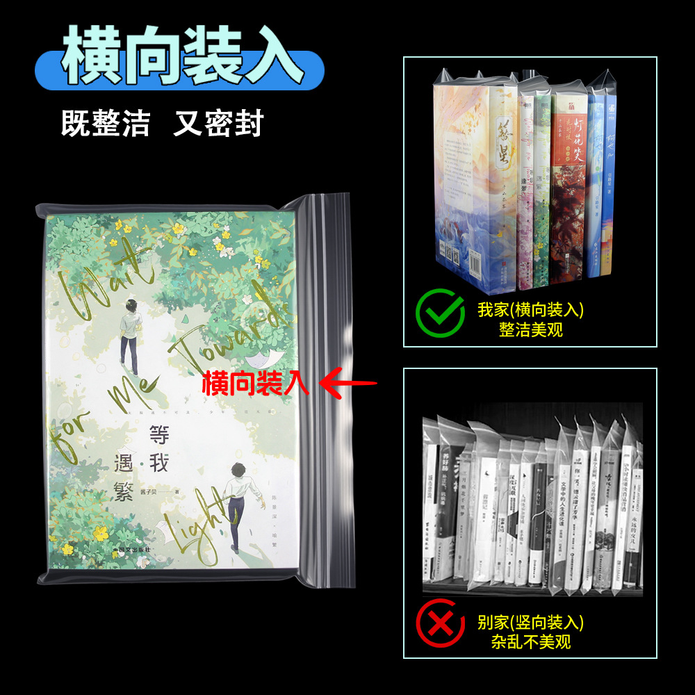 Menkey libros bolsas auto-selladas novelas bolsas de protección de libros polvo marea sellado transversal PB cómic bolsa de cresta transparente