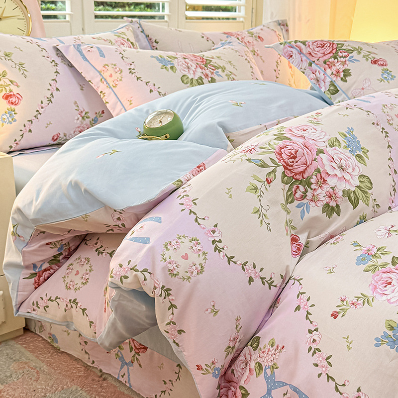 Cama de algodón fresca pequeña de cuatro piezas de algodón puro Xinjiang 2025 nueva funda de edredón sábana ropa de cama de tres piezas