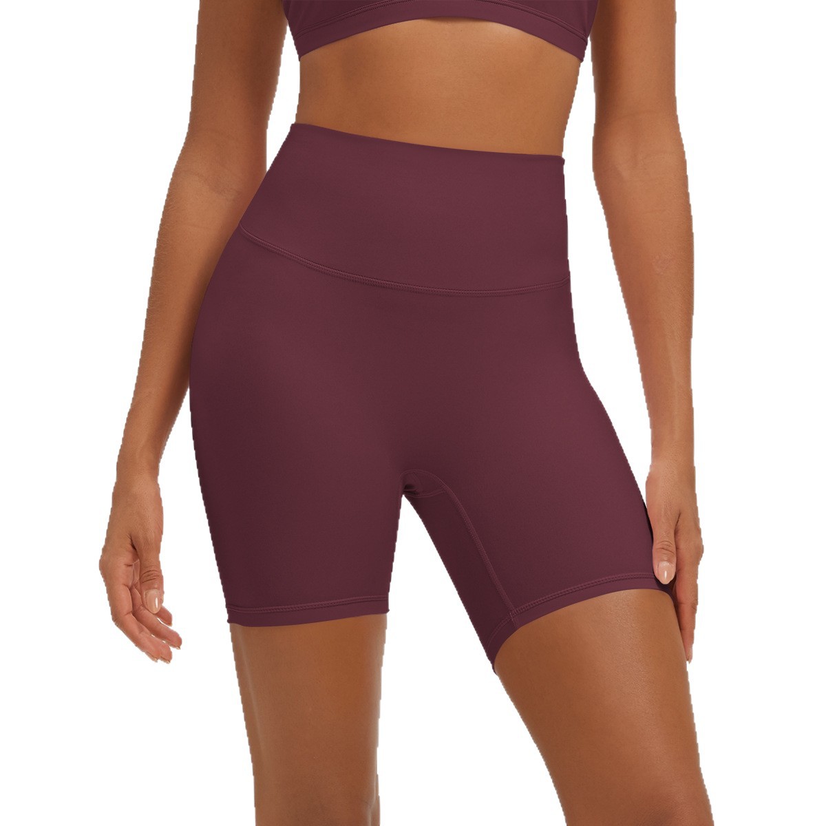 Nuevo tipo delgado de hielo, piel transpirable, ajustado, color sólido, ropa de yoga, pantalones cortos de tres puntos.